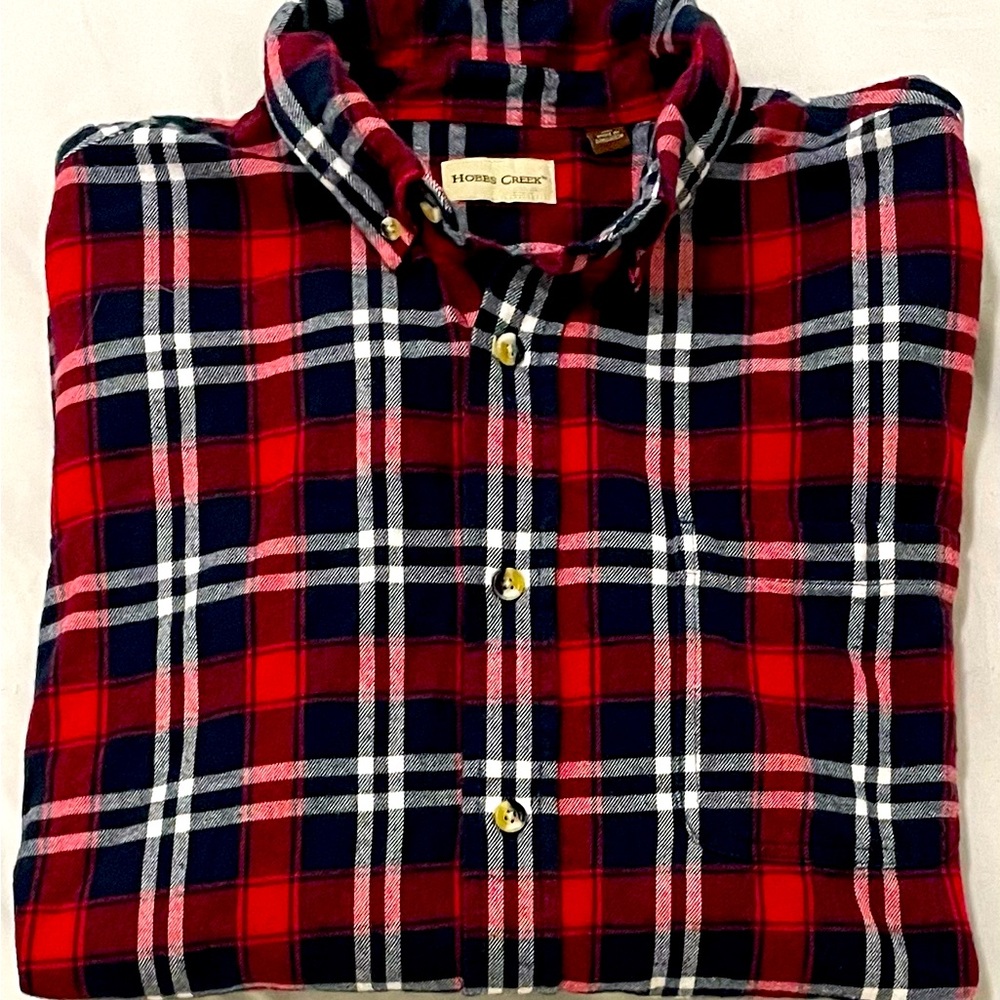 Mens HOBBS CREEK Flannel Button Down XL Red Navy Plaid Casual Shirt